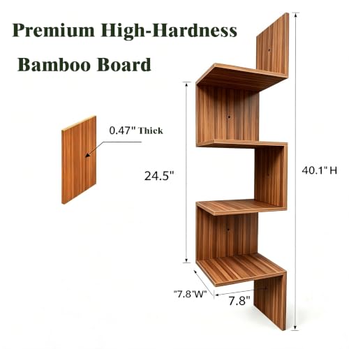 Premium Bamboo Corner Wall Shelf 4-Tier Floating Corner Shelving Unit