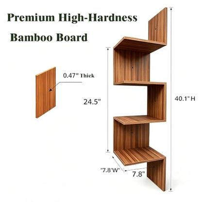 Premium Bamboo Corner Wall Shelf 4-Tier Floating Corner Shelving Unit