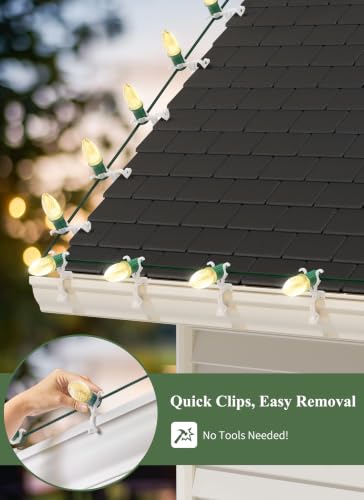 Christmas Light Clips White 200 Pack - Shingle & Gutter Mounting for C7 C9 String Lights