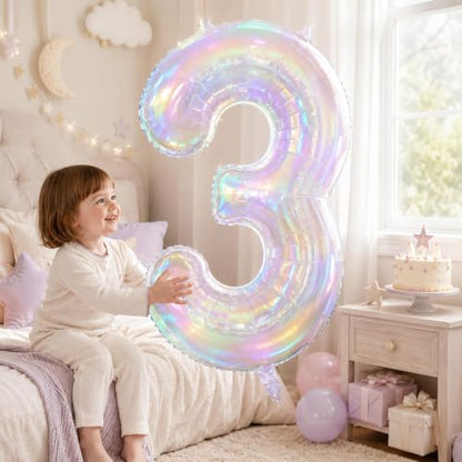 40 Inch Iridescent Number 1 Foil Balloon for Girls 1st Birthday Decorations - Variation of Iridescent / Number 1