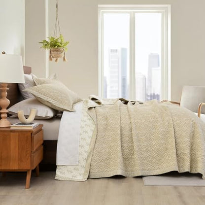 California King Quilt Set 3 Pieces - White & Oatmeal Reversible Cotton Bedspread