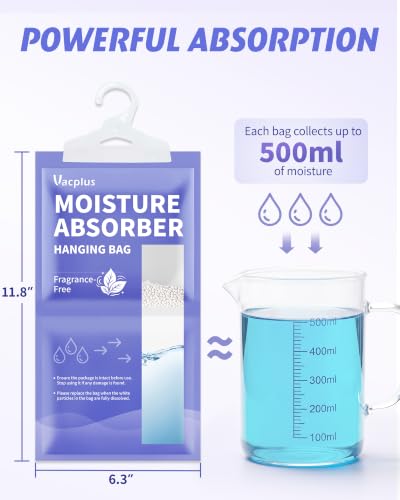 Vacplus Moisture Absorber 3 Pack Closet Hanging Bags - Fragrance-Free