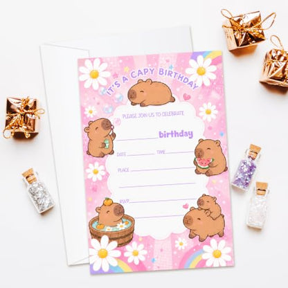 Pink Daisy Birthday Invitations Set - 20 Cards with Envelopes