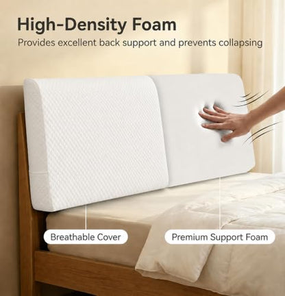 Twin Size Headboard Pillow Support Foam Wedge with Side Pockets & Straps - White