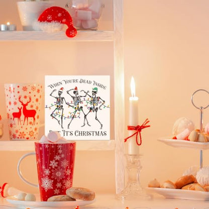 Funny Christmas Skeleton Sign Decor - Dead Inside But It's Christmas Wood Block - Skeleton 01