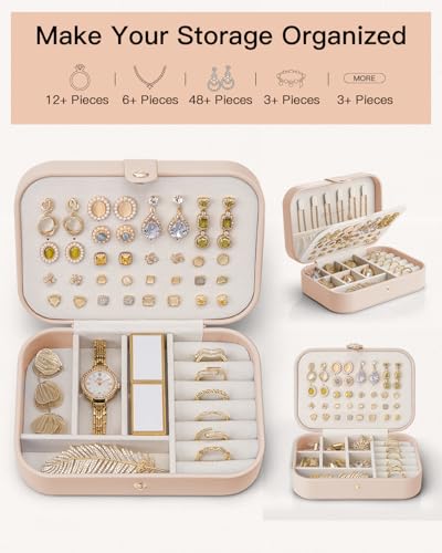 Travel Jewelry Case - Nude Pink, Medium (4.6 x 2.2 x 6.3 inches), Portable Organizer for Earrings, Necklaces, Rings
