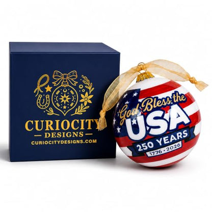Hand-Painted Glass USA Christmas Ornament 1776-2026 Patriotic Keepsake