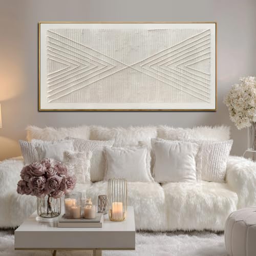 Beige Geometric Textured Wall Art 29x58 Inch with White Beige Variation