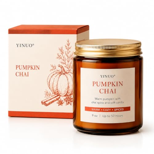 Pumpkin Chai Scented Candle - 9 oz Soy Wax Autumn Decor Gift - Variation of Pumpkin Chai Candle