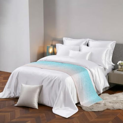 83" x 20" Queen Size Ocean Waves Bed Runner Scarf Satin Coastal Decor Aqua Variation