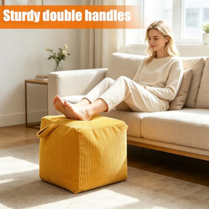 Pouf Ottoman Cover Square Corduroy No Filler Black 65x65x47CM - Variation of THIS listing
