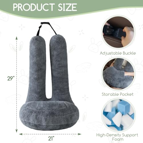 Travel Pillow Car Support Neck & Body Cushion with Fur Cover - Large Dark Gray
