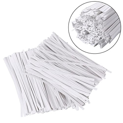 White Paper Twist Ties 5-Inch Pack of 500 for Food & Packaging