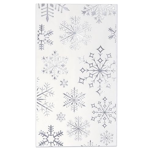 Christmas Snowflake Guest Napkins - Silver Disposable Party Paper Napkins Set of 100