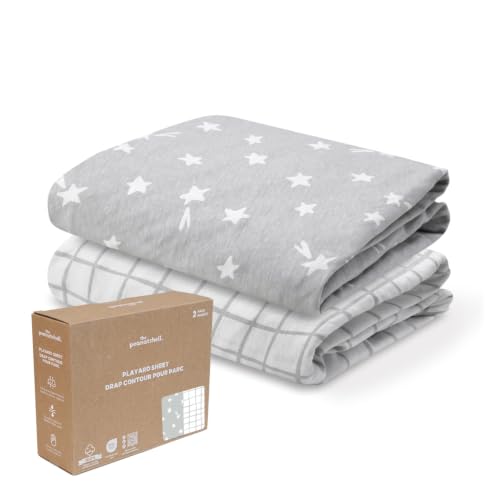 Organic Cotton Pack & Play Sheets - 2 Pack Grey Jersey Mini Crib Sheets for Baby