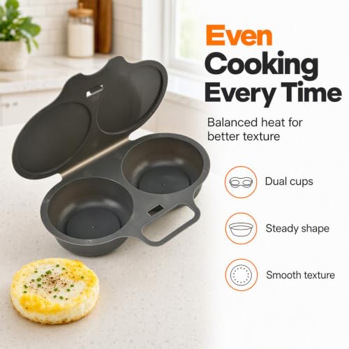 Dual Cavity Microwave Egg Poacher with Lid & Handle - Dark Gray 2pcs