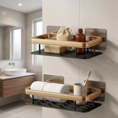 Black Gold Bathroom Shelf 30cm No Drill Wall Mount Corner Storage