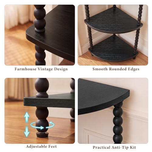Black 5-Tier Corner Bookshelf - 51 Inch Steel Frame Space Saver