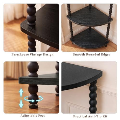 Black 5-Tier Corner Bookshelf - 51 Inch Steel Frame Space Saver