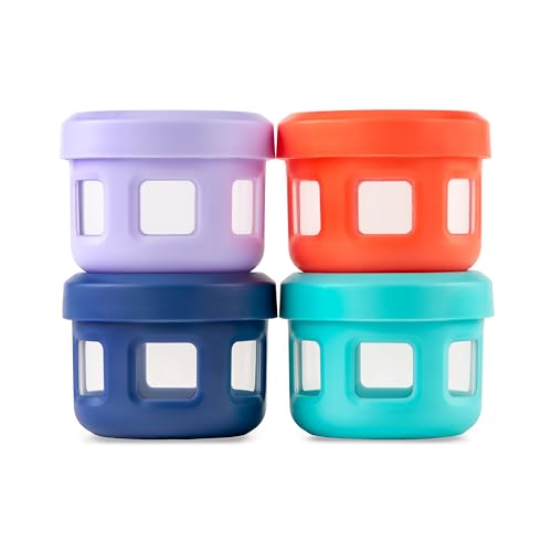 Ello Reusable Condiment Containers 4oz each with Screw-on Leak Proof Lid 4 Pack | Perfect for Salad Dressing Sauce Dips Lunchbox Picnic Travel Bento Box | BPA-Free | Dishwasher Safe | Fruit Cobbler