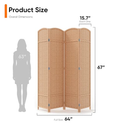4-Panel Room Divider Screen, 69'' Tall, Natural Woven Privacy Panel — 4-Panel Variation