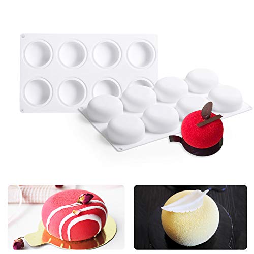 Silicone Cake Mold for Baking，8 Holes 3D Stone Round Shape Silicone Mousse Cake Pop Form,Non-Stick Candy Chocolate Jelly Baking Mould Tray,Pastry Cheesecake Pudding Bread Decorating Tool for Homemade