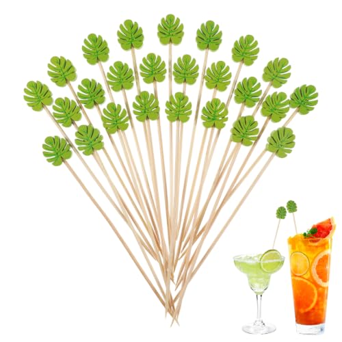 120 Pcs Green Monstera Leaf Cocktail Picks - Bamboo Fancy Appetizer Skewers
