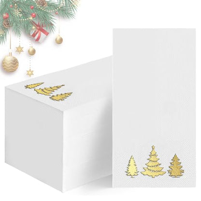 Gold Foil Christmas Paper Napkins 100Pcs - Holiday Party Guest Towels - Merry Christmas Decor - Goldxmastree