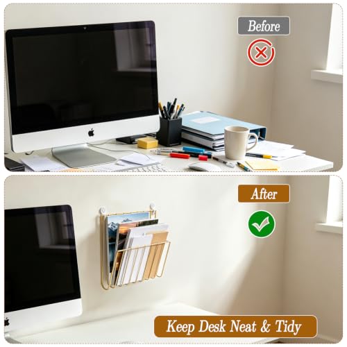 Wall Mounted Magazine Rack Set - Gold Wall Document Organizer, 4 Pieces