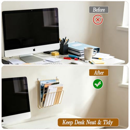 Wall Mounted Magazine Rack Set - Gold Wall Document Organizer, 4 Pieces
