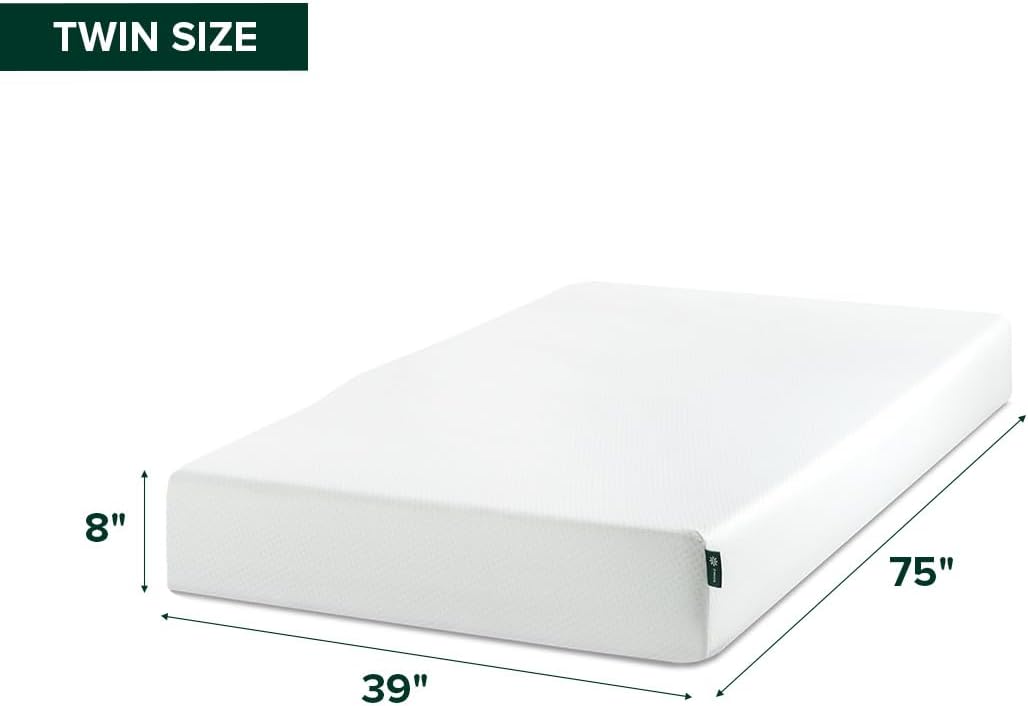 Zinus 8 Inch Twin Green Tea Memory Foam Mattress - Medium Firm, Fiberglass Free, Zoned Pressure Relief