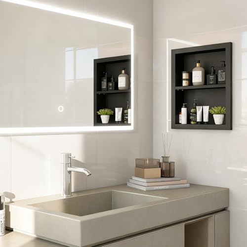 Wood Recessed Wall Niche Cabinet with Adjustable Shelves for Bathroom Living Room Bedroom