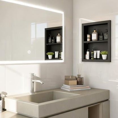 Wood Recessed Wall Niche Cabinet with Adjustable Shelves for Bathroom Living Room Bedroom