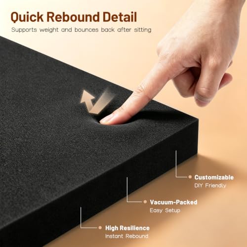 Black 22x22x2.4 Inch Couch Cushion Support Foam 45D for Sagging Sofas - 3 Pieces