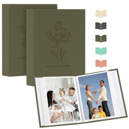RECUTMS 2 Pack Small 4x6 Photo Albums with Dark Green Leather Cover, 100 Pockets Each