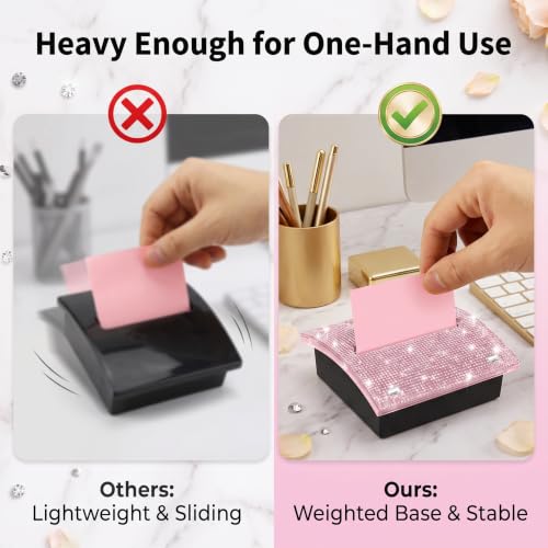 Pink Bling Rhinestone Sticky Note Holder - 4x4 Inches Desk Organizer