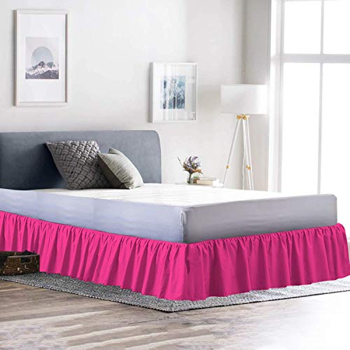 100% Cotton 600 Thread Count 1 Piece Dust Ruffle Bed Skirt 12" Drop Dust Ruffle with Platform, Gathered Styling (Twin Size, Hot Pink)