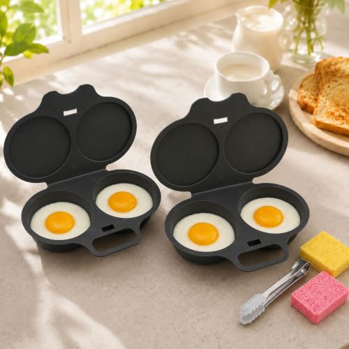Dual Cavity Microwave Egg Poacher with Lid & Handle - Black, 2 Eggs, Nonstick