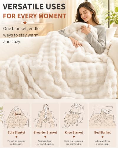 Garvee Bubble White Faux Fur Heated Throw Blanket 50x60 inches with 10 Heat Settings