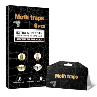 8 Pack Sticky Clothes & Pantry Moth Traps with Pheromone Lure - Effective Pest Control