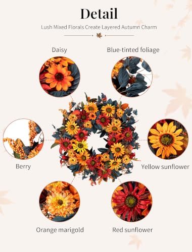 NUPTIO Fall Wreath for Front Door 26 Inch Sunflower Autumn Decor - Variation of THIS listing