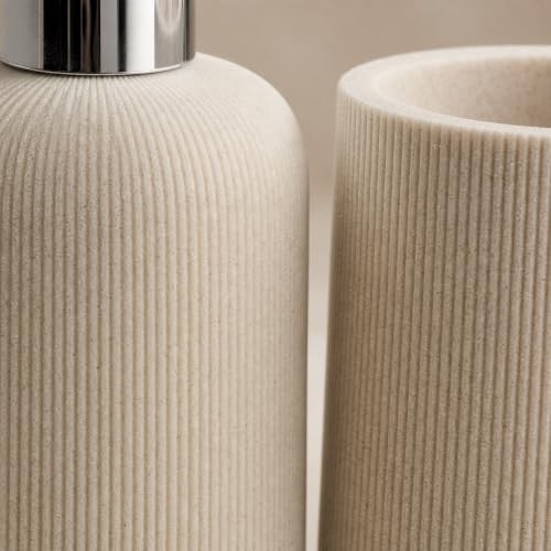Sandstone Resin Bathroom Accessories Set with Soap Dispenser & Toothbrush Holder