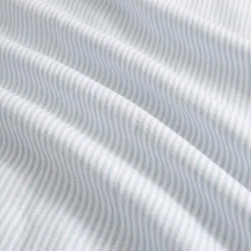 Queen Cotton Flannel Sheet Set with Deep Pocket Fitted & Pillowcases - Ticking Stripe Blue