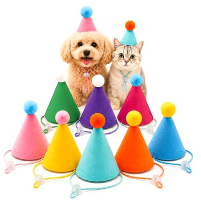 Mini Birthday Party Hats for Small Animals & Stuffed Pets - 8 Pieces