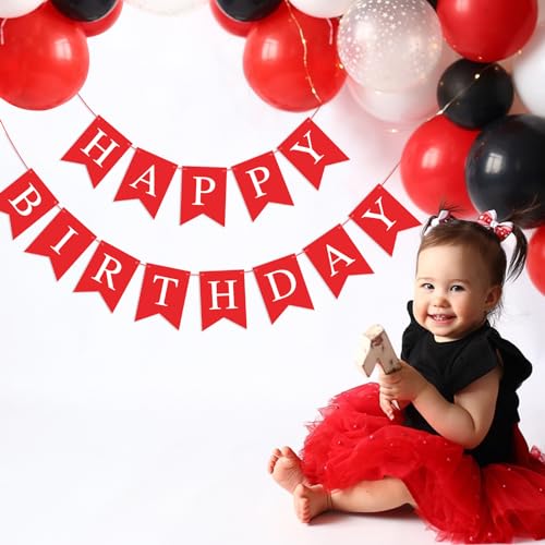 Red Happy Birthday Banner Bunting Sign for Party Decorations - Kids & Adults