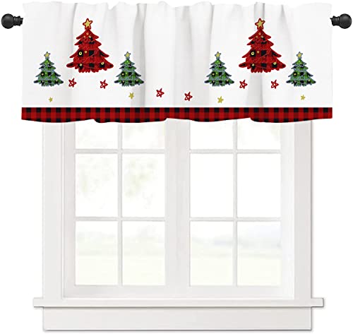 Christmas Valance Curtains for Windows, Red & White Holiday Kitchen Window Treatment - 54 x 18 inch - Variation 11