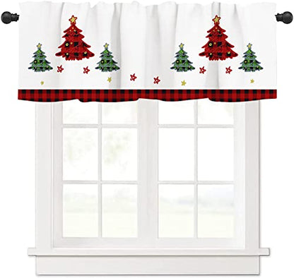 Christmas Valance Curtains for Windows, Red & White Holiday Kitchen Window Treatment - 54 x 18 inch - Variation 11