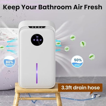 Light White Small Home Dehumidifier (88 OZ) with Drain Hose, Timer, Sleep Mode