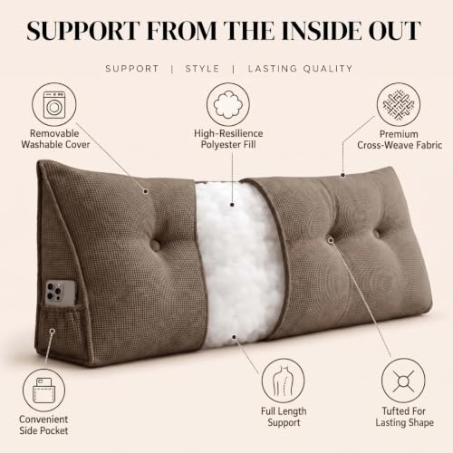 Twin Size Taupe Headboard Wedge Pillow for Reading & Lounge - Supportive & Elegant