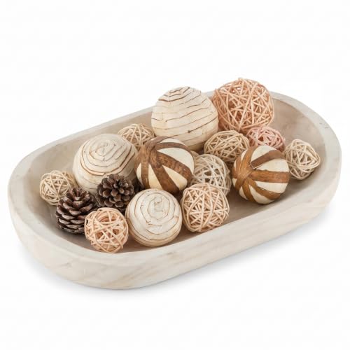 Hanobe White Wooden Decorative Key Bowl for Coffee Table, Rustic Home Decor